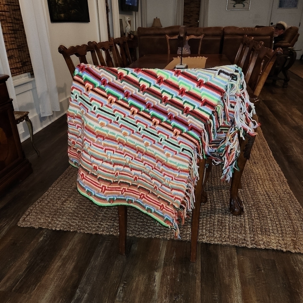 HANDMADE Crochet Multi-colored Blanket - Picture 7 of 9
